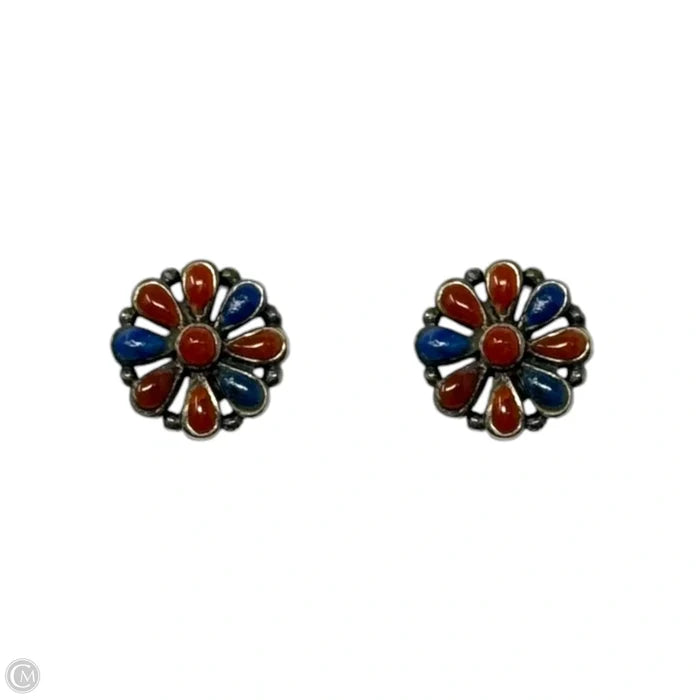 Blue & Red Sterling Silver Stud Earrings