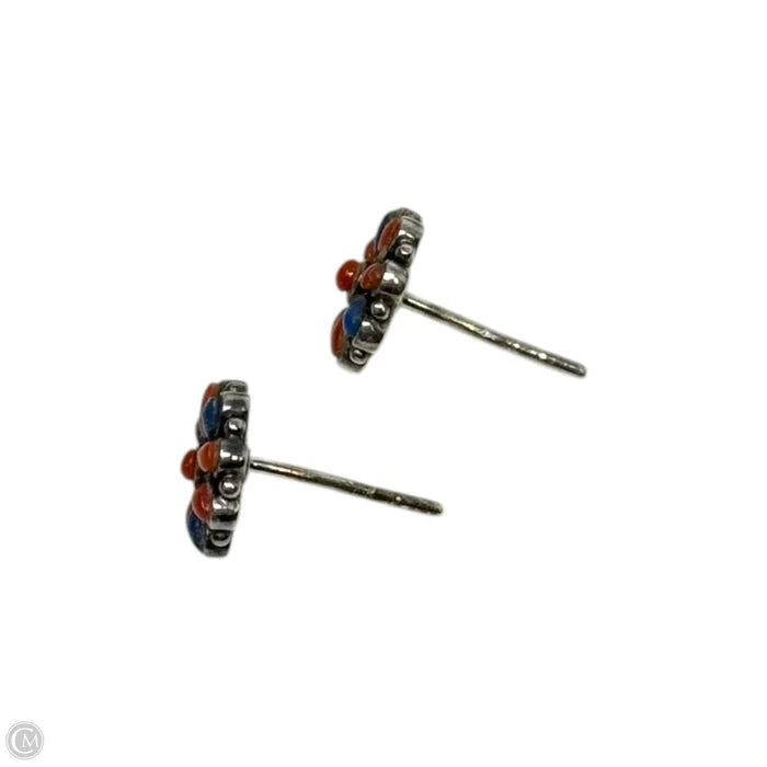 Blue & Red Sterling Silver Stud Earrings