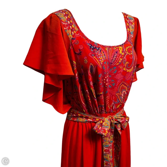 Blushed Paisley Flutter Sleeve Maxi Layered Dress By Maeve In Orange, Size: 6