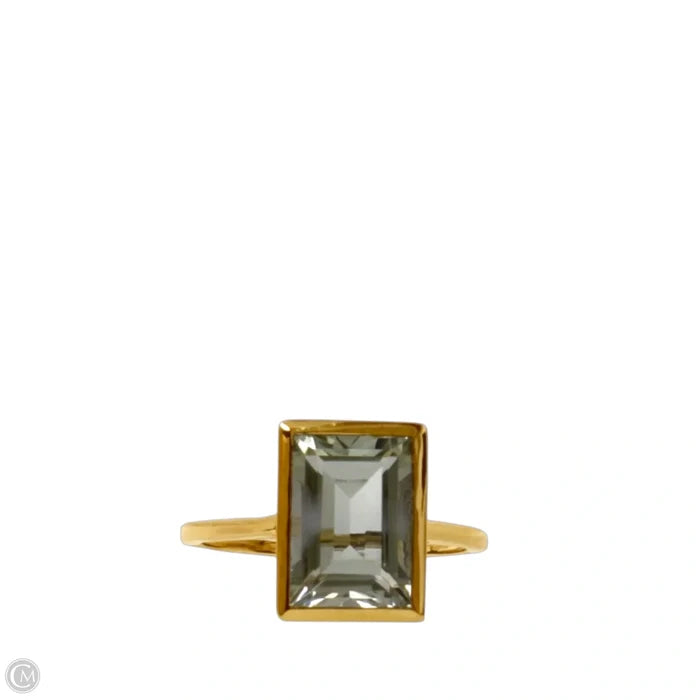 Brass & Green Stone Statement Ring, Size: 8