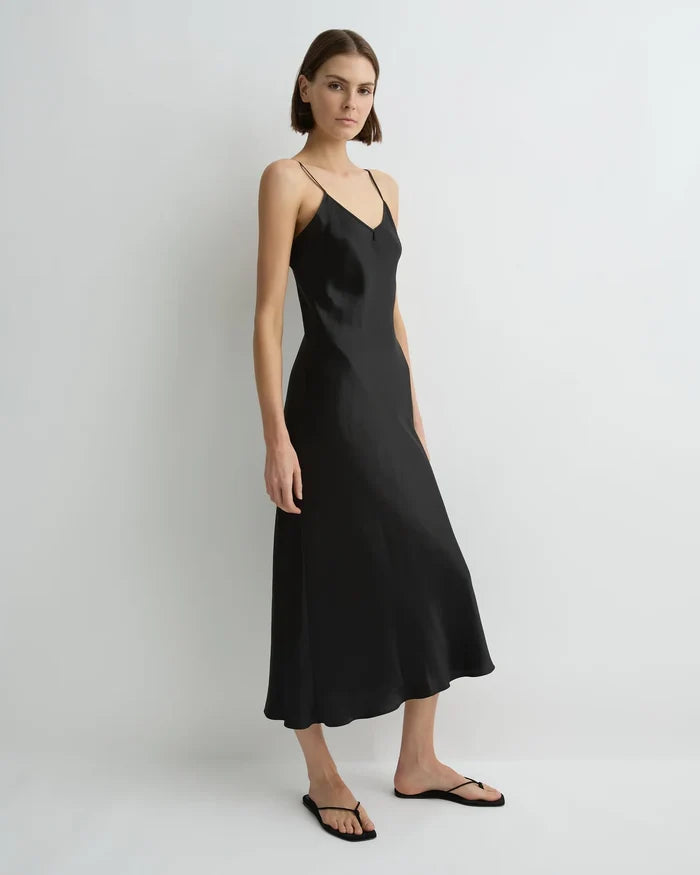 COMO LONG BIAS SLIP DRESS - BLACK