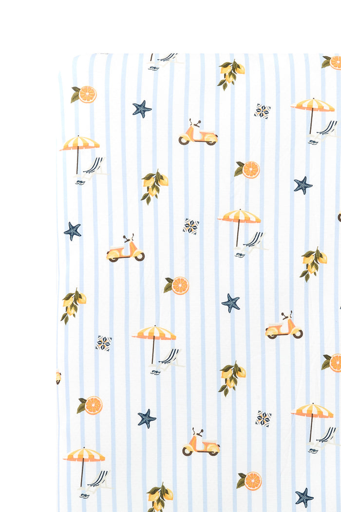 Close up of the Crib Sheet in Amalfi Coast on a mattress