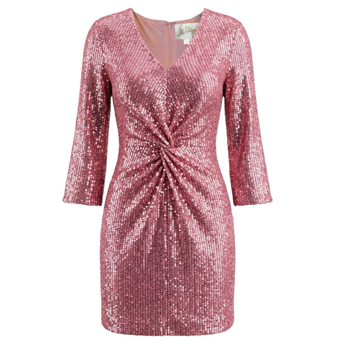 Estrella Sequin Dress Designer By Lilly Pulitzer In Conch Shell Pink Treasure Box Sequin, Size: 12