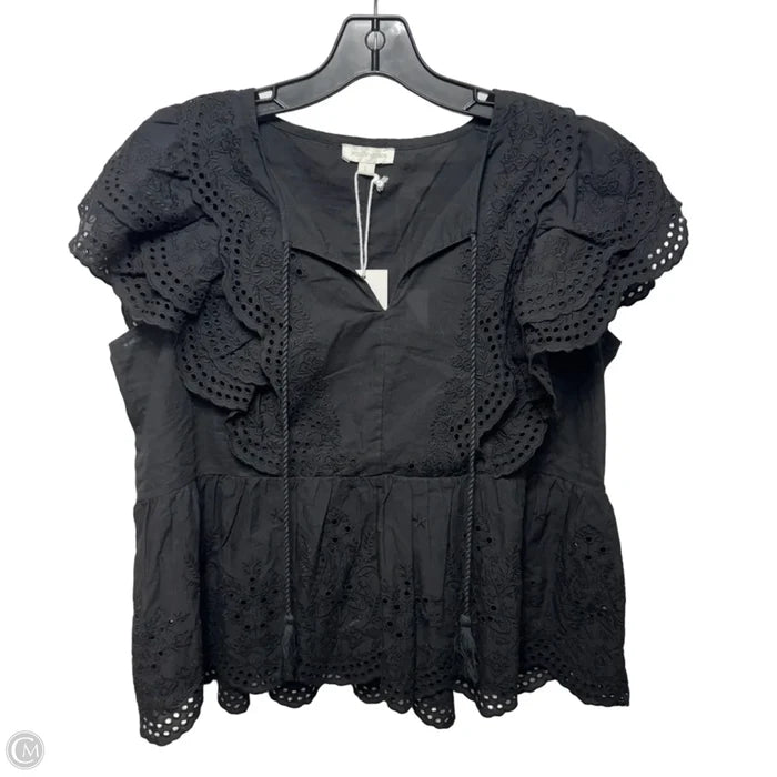 Eyelet Top Short Sleeve By Jennifer & Grace In Black, Size: L