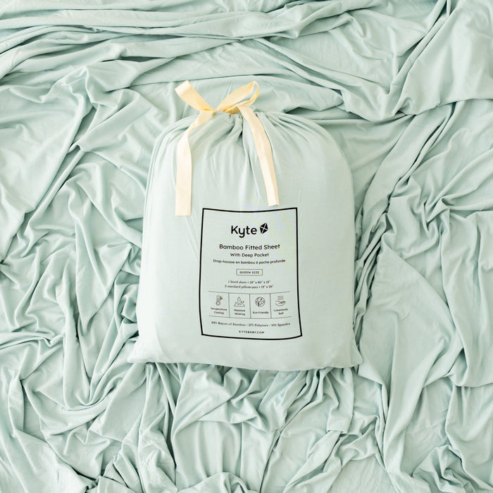 Sage green Kyte Baby Fitted Sheet with Pillowcases in Bag