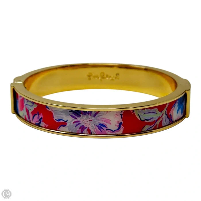 Floral & Gold Tone Hinged Cuff Bracelet Designer By Lilly Pulitzer