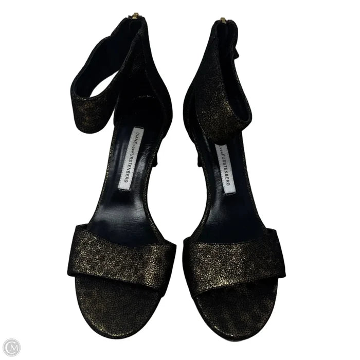 Glitter Stiletto Sandals Designer By Diane Von Furstenberg In Black & Gold, Size: 6.5