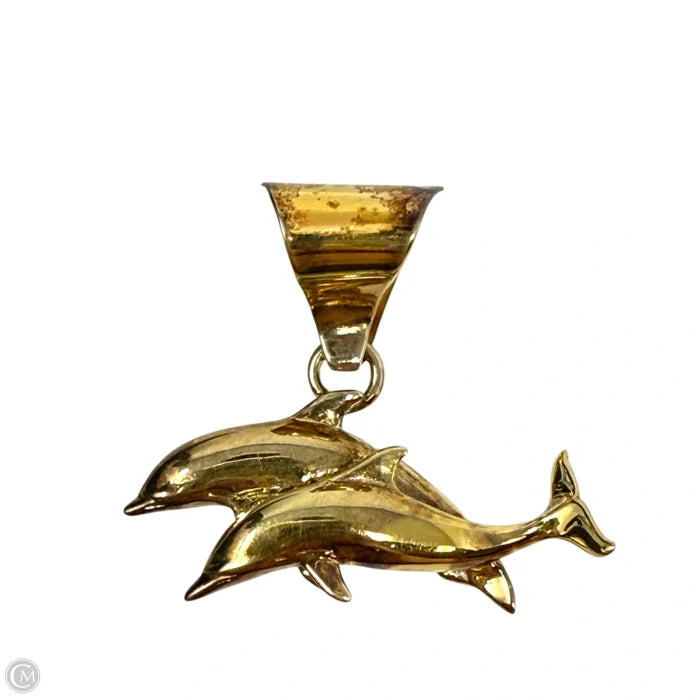 Gold Over Sterling Silver Swimming Dolphins Pendant