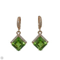 Green Stone Pave Drop Earrings