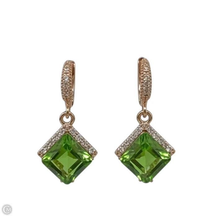 Green Stone Pave Drop Earrings