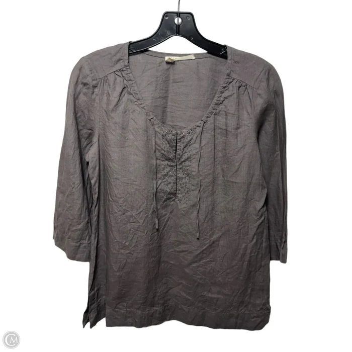 Irish Linen Top 3/4 Sleeve By Eileen Fisher In Grey, Size: XS
