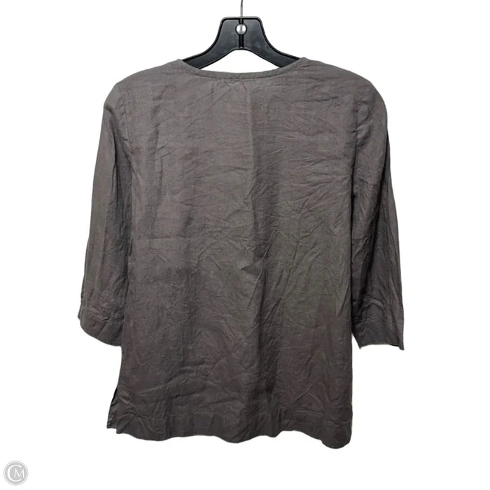 Irish Linen Top 3/4 Sleeve By Eileen Fisher In Grey, Size: XS