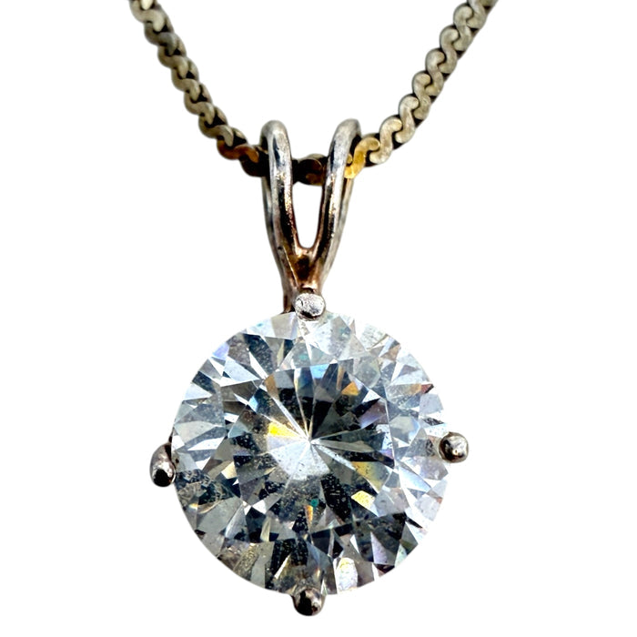 Italian Sterling Silver CZ Solitaire Pendant S-Chain Necklace By Uno Italy