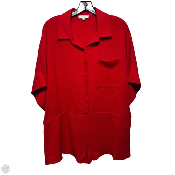 Linen Blend Romper By Entro In Red, Size: L