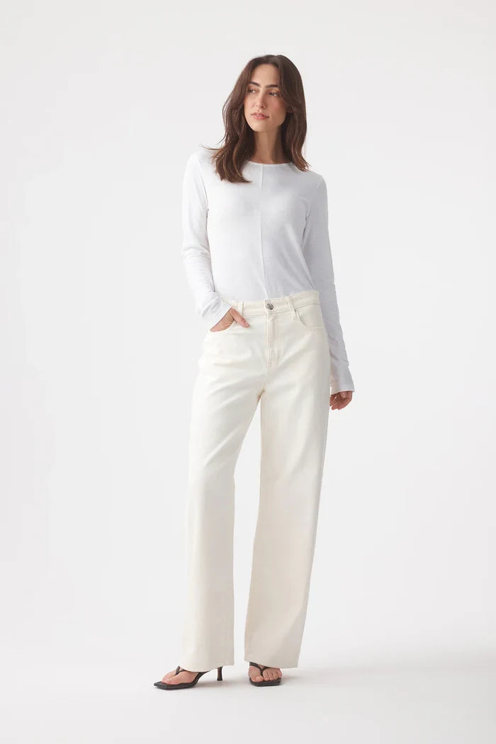 OLIVE MID SLOUCHY WIDE JEAN - BONE