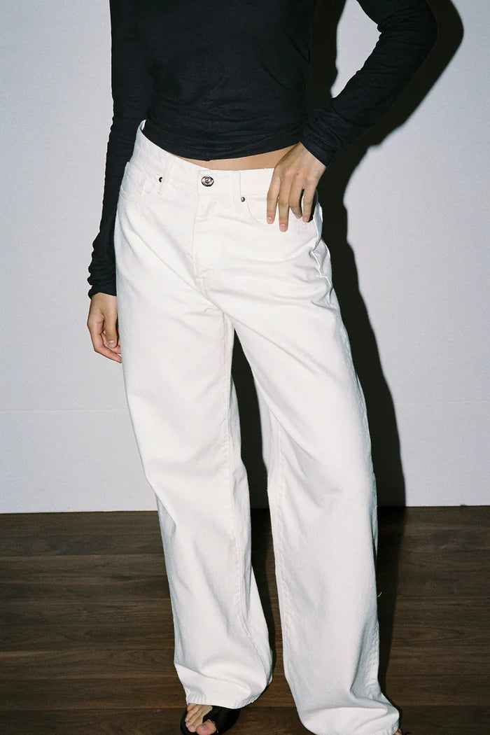 OLIVE MID SLOUCHY WIDE JEAN - BONE