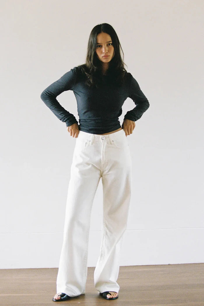 OLIVE MID SLOUCHY WIDE JEAN - BONE