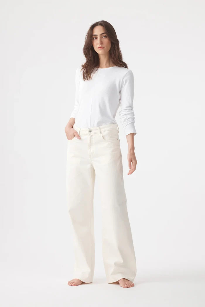OLIVE MID SLOUCHY WIDE JEAN - BONE