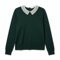 Pearl Embellished Peter Pan Collar Sweater By Liv Milano In Green & White, Size: XL