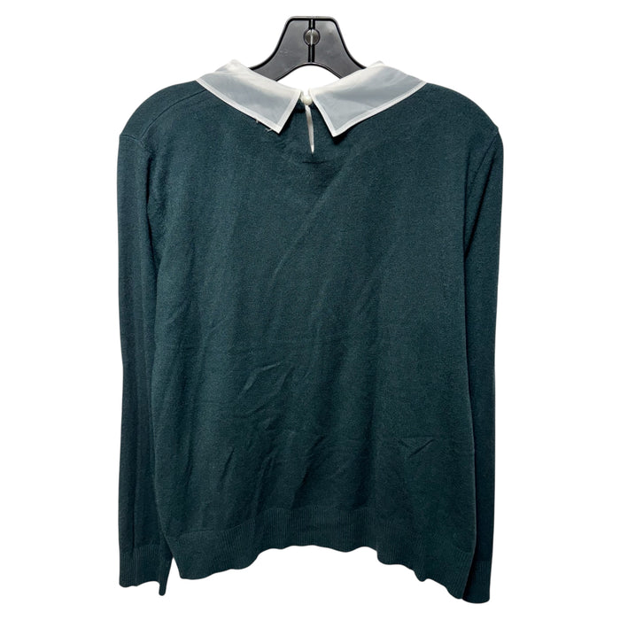 Pearl Embellished Peter Pan Collar Sweater By Liv Milano In Green & White, Size: XL