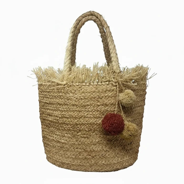 Pom Pom Straw Tote Designer By Barneys Ny, Size: Large