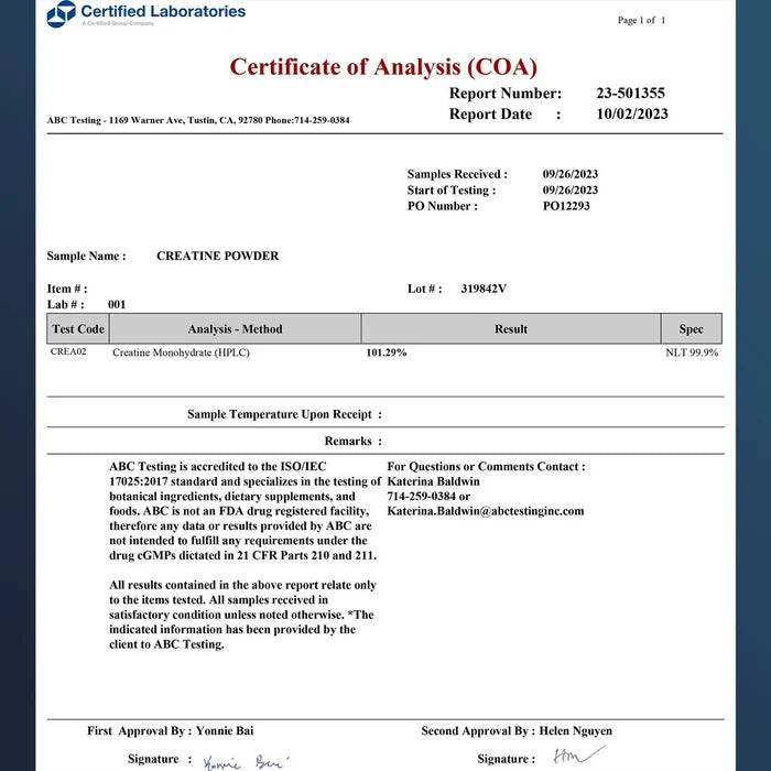 Certificate Of Analysis Prohealth Longevity Creatine