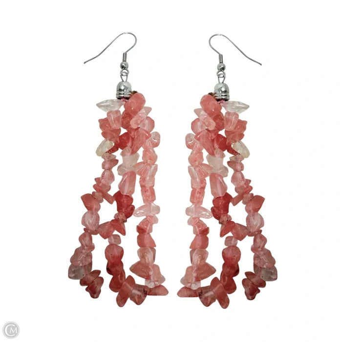 Rose Quartz Tassel Beaded Dangle Earrings