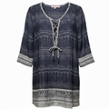 Silk Lace Up Tunic 3/4 Sleeve By Calypso St Barth In Blue & Cream, Size: S