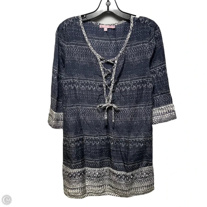 Silk Lace Up Tunic 3/4 Sleeve By Calypso St Barth In Blue & Cream, Size: S