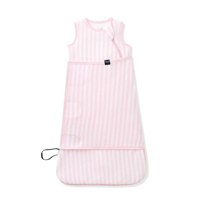 Sleep Bag Swaddler in Small Sakura Stripe 1.0 shown swaddled
