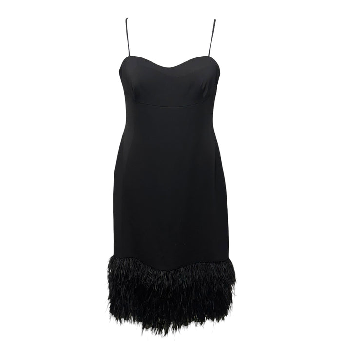 Sleeveless Feathered Crepe Midi-Dress By ML Monique Lhuillier In Black, Size: M