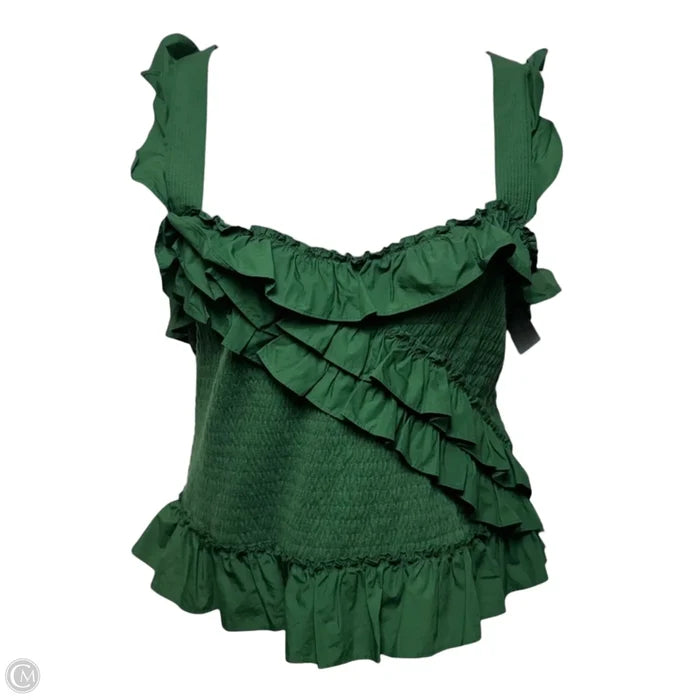Smocked Ruffle Top Sleeveless By Maeve In Green, Size: Xl