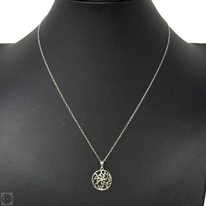 Sterling Silver Botanical Open Work Pendant Necklace