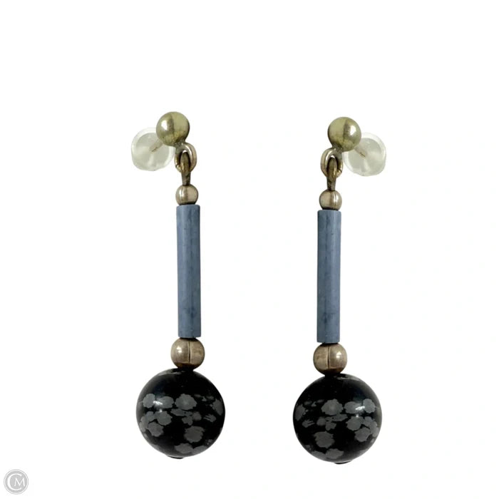 Sterling Silver & Snowflake Obsidian Drop Earrings
