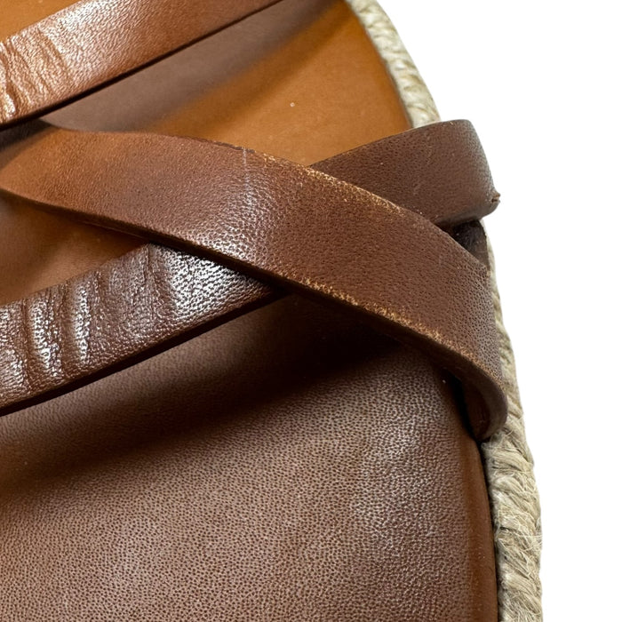 Strappy Leather Espadrille Sandals Luxury Designer By Tods In Brown, Size: 8.5 (38.5)