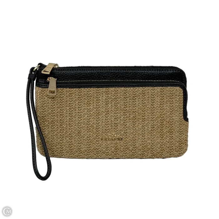 Straw & Leather Double Zip Wallet Designer By Coach, Size: Large