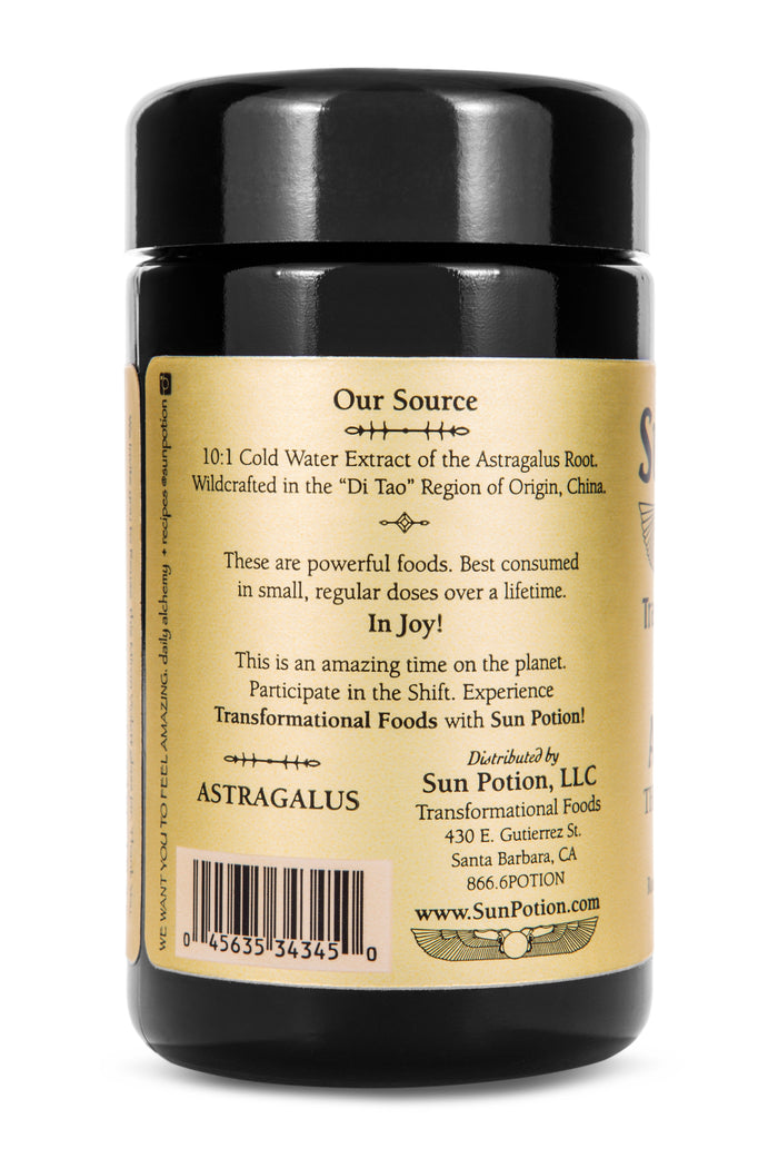 Sun Potion Astragalus (Wildcrafted) Back Label