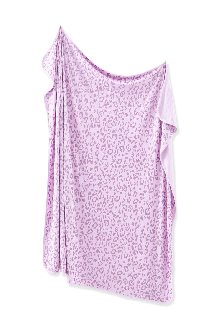 Swaddle Blanket in Thistle Leopard print on white background