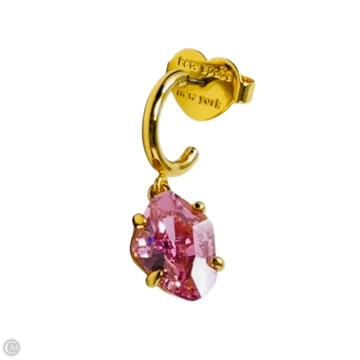 Treasure Trove Gold Tone & Pink Crystal Huggie Hoop Dangle Earrings By Kate Spade