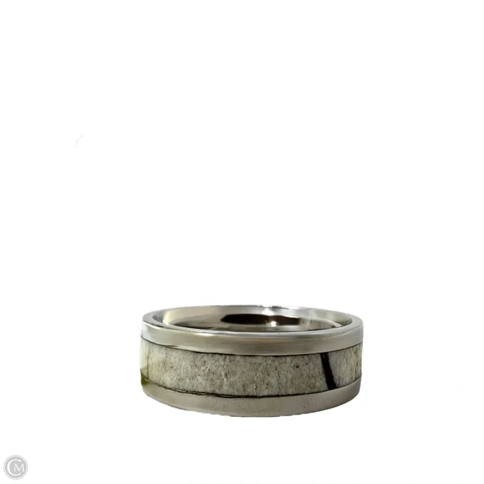 White Tail Antler Inlay Band Ring, Size: 13