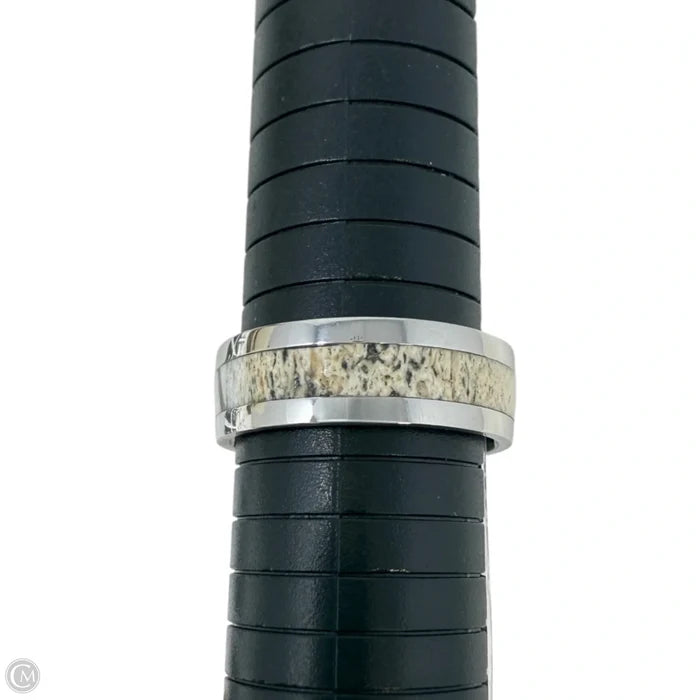 White Tail Antler Inlay Band Ring, Size: 13