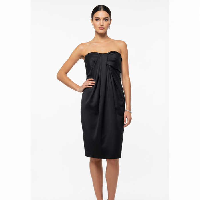 Wool Draped Strapless Dress Casual Short By Hache In Grey, Size: M / 44