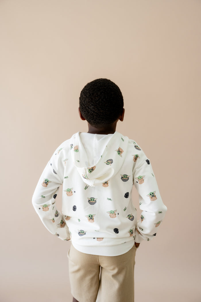 The back of the Zip-Up Hoodie in Grogu™ showing how the hood rests against the back